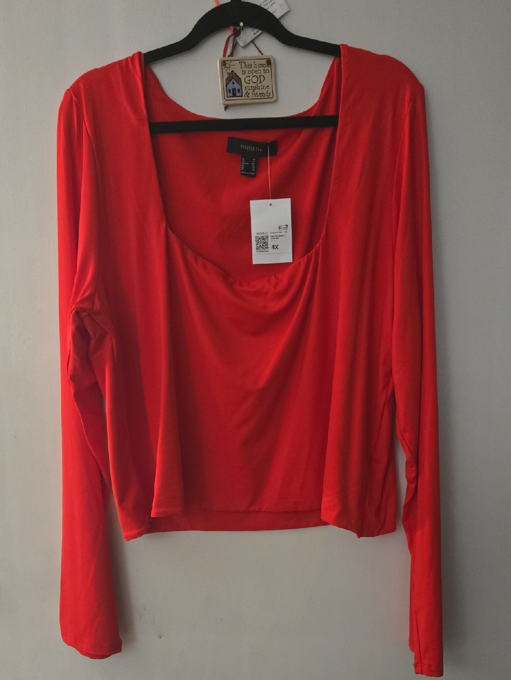 Forever 21 Bright Red Long Sleeve Scoop Neck Top